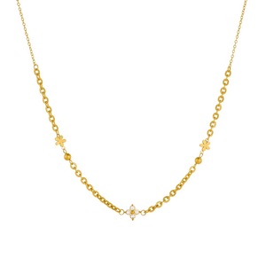 Gold Plated Jewelry <b>Set</b> Flower Design Necklace <b>Bracelet</b> Women's Everyday Wear Stainless Steel Chain With Diamond Inlay - Product Image 5