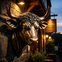 Escultura de Pared de Cabeza de Toro de Bronce, Estilo Realista Personalizado, Decoración de Pared Interior y Exterior, Estatua de Bronce