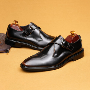 รองเท้าหนังแท้สีดำทรง Monk Strap สำหรับผู้ชาย หัวแหลม ปิดด้วยหัวเข็มขัด เหมาะสำหรับใส่ทำงาน ทุกฤดู งานแต่งงาน พร้อมบริการดรอปชิปปิ้ง - Product Image 3
