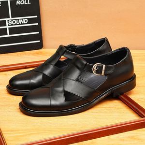 Chaussures en cuir décontractées à lacets pour hommes, grandes tailles 38-47 - Chaussures de marche antidérapantes à bout pointu - Product Image 3