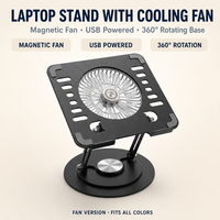 Support pour ordinateur portable avec ventilateur de refroidissement, alimentation USB magnétique, rotation à 360° °   Base rotative pliable en acier à réglage progressif pour bureau et maison – Vente en gros