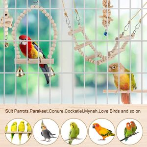 Jouets pour oiseaux en bois : balançoires, perchoirs à mâcher, perchoirs suspendus, hamacs, échelles d'escalade, jouets de cage pour oiseaux - Product Image 3