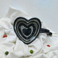 Ensemble de tasses à café en céramique à rayures en forme de cœur mignon |   Mug au design original avec poignée en forme de cœur pour la Saint-Valentin, cadeaux pour la maison