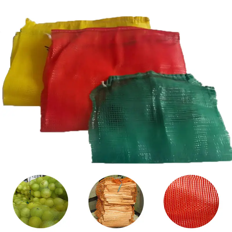 Bolsas de malla de plástico con cordón, para envolver leña, cebolla, ajo, venta al por mayor, Oriente Medio
