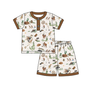 Précommande MOQ 5 – Tenues d'été pour garçons, motif cheval <span class=keywords><strong>de</strong></span> cowboy, hauts, vente en gros, vêtements western pour frères, boutique, prix d'usine pour enfants - Product Image 2