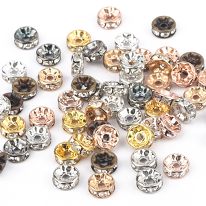 50 peças/saco de contas espaciadoras de metal com strass de cristal dourado/prateado/preto de 4/6/8/10mm, componentes para bijuterias. - Product Image 3