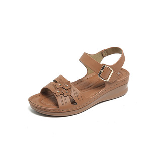 Sandalias de cuña florales para mujer, con punta redonda suave, tacones de plataforma informales de verano - Product Image 3