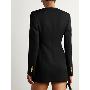<span class=keywords><strong>Blazer</strong></span> Professionale da Donna Su Misura a Doppio Petto <span class=keywords><strong>con</strong></span> <span class=keywords><strong>Bottoni</strong></span> Dorati Formale Mini Estivo Frontale Lunghezza al Ginocchio - Product Image 3