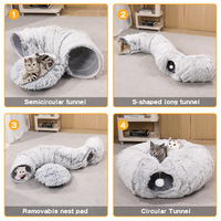 Lit pour animaux de compagnie multifonctionnel 3-en-1, tunnel et nid pour chat et chien, nid pour animaux de compagnie pliable en peluche longue et chaude, fourni par l'usine