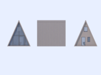 Cabane préfabriquée moderne et populaire en forme de A avec façade vitrée isolée pour développement et location en stations balnéaires éloignées