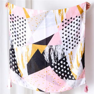 Sciarpe marmitta in cotone morbido stile coreano nuovo arrivo Design personalizzato scialli sciarpa in cotone stampato fiore <span class=keywords><strong>giallo</strong></span> limone brillante - Product Image 6