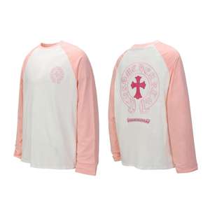 T-shirt unisexe à manches longues en coton pur respirant et absorbant l'humidité, imprimé Chrome love Croma Hooves, colorblock, sans couture, col rond, lettres - Product Image 4