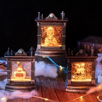 Lanterne LED Citrouille Crâne d'Halloween à Piles, Bougie Sans Flamme pour Table, Cheminée, Étagère, Fête, Décoration Maison Hantée