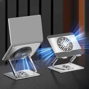 360 support d'ordinateur portable rotatif support de bureau en métal pliable pour ordinateurs portables 17.3 pouces tablettes avec ventilateur de refroidissement magnétique gris - Product Image 2