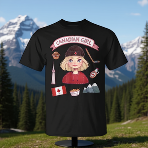 Camiseta Promocional con Collage de Chica Canadiense y Bandera de Canadá - Product Image 3