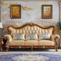 Canapé en cuir de chêne de style européen, ensemble 123 pièces, mobilier de salon en bois massif sculpté, cuir de vachette pleine fleur américain, pour villa
