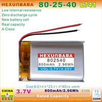 3.7V 800mAh 802540 2 kabel baterai Lithium Ion polimer untuk jam tangan pintar HEADSET EARPHONE MP3 Speaker GPS L741
