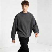 Pull-over en maille côtelée pour homme, col rond, mélange laine et cachemire, coupe ample confortable, personnalisable OEM pour l'hiver