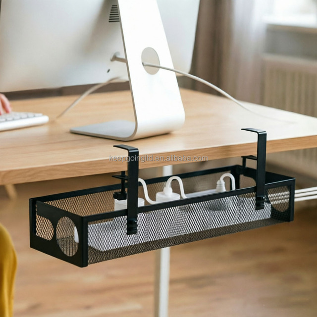 Mesh Under Desk Cable Organizer with Clamp Mount No Drill Required