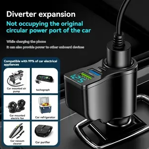 ที่ชาร์จในรถยนต์ 4 in 1 66W พร้อมช่องเสียบแยก USB Type C ชาร์จเร็วพิเศษ พร้อมหน้าจอแสดงแรงดันไฟฟ้าแบบดิจิตอล อุปกรณ์แปลงไฟในรถยนต์ - Product Image 3