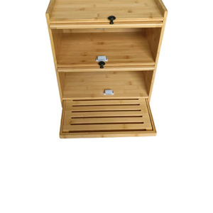 กล่องขนมปังไม้แบบสองประตู ชั้นวางของหลายชั้น ตู้เก็บของในครัว - Product Image 1