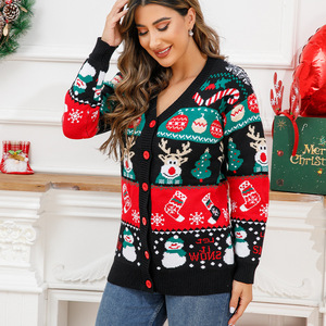 <span class=keywords><strong>Pull</strong></span> en tricot avec logo personnalisé pour femmes avec motif amusant Famille Cardigan moche <span class=keywords><strong>Pull</strong></span> de Noël - Product Image 4