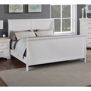 Lit moderne de haute qualité, taille Queen, design traîneau, avec cadre en contreplaqué écologique et durable, lit moelleux, couleur blanche - Product Image 2