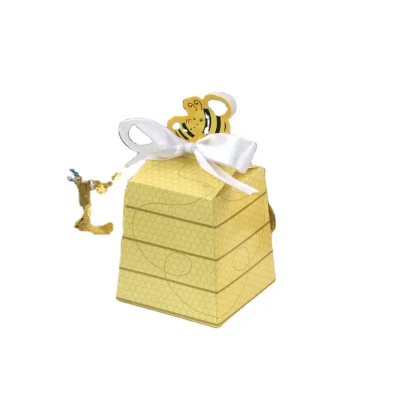Scatola di imballaggio di caramelle dolci al cioccolato esagonale giallo ape cartone animato per la decorazione scatole regalo di compleanno per bambini