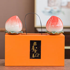 Peach Shaped Ceramic Tea Jar With Cover Reusable <b>Gift</b> For Party Decorations - Product Image 2