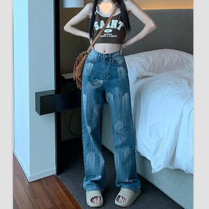 กางเกงยีนส์ขาตรงหลวมสำหรับผู้หญิง, กางเกงคาวบอย2025สไตล์เกาหลีขนาด X L - Product Image 1
