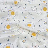 Tela de Gasa Arrugada de Doble Capa 100% Algodón 40S, Tela Suave con Estampado de Osito de Peluche, Transpirable, para Ropa de Bebé