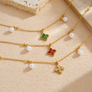 Fashion Pendant Necklace Gold Plated Stainless Steel Imitation Pearl Flower Charm Everyday Wearing Jewelry B2106 B2107 B2108 - Product Image 1