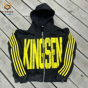 ชุดฮู้ดดี้ KINGSEN แบบสั่งทำประดับเพชรเทียม สีดำล้วน ซิปหน้า ผ้าหนา 400 กรัม ทรงโอเวอร์ไซส์ ทรงบ็อกซี่ ผ้าฝ้าย 100% พิมพ์ลาย DTG - Product Image 4