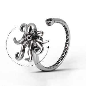 Waterproof 316LStainless Steel <b>Fidget</b> <b>Rings</b> Octopus Shape Retro Texture Open Adjustable Marine Style Jewelry for Men Women Daily - Product Image 1