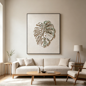 Cuadro Decorativo de Pared con Diseño Botánico de Monstera, Pintura al Óleo Pintada a Mano sobre Lienzo, para Sala de Estar o Dormitorio - Product Image 1