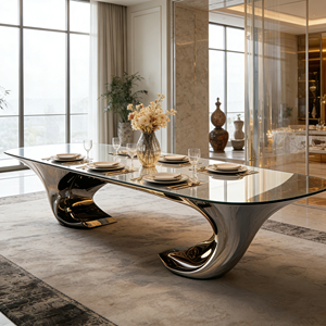 <span class=keywords><strong>Table</strong></span> à manger ovale de luxe en fibre de verre, base sculptée et polie, moderne, 8 places, écologique, pour appartement et hôtel - Product Image 3