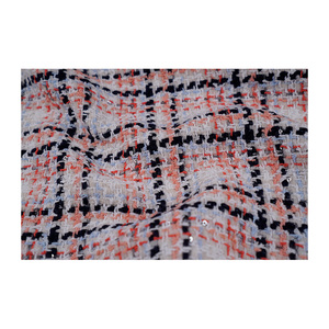 Tissu en tweed fantaisie de qualité supérieure fabriqué en Corée, motif à carreaux multicolore blanc-rouge-orange-marine, tissu textile tissé sur mesure OEM ODM - Product Image 4