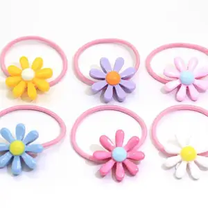 Korean Daisy Flower Little Girls Elastic Hair Bands Sunflower Daisy Flower Ponytail Holder Scrunchies Hair Tie Rope