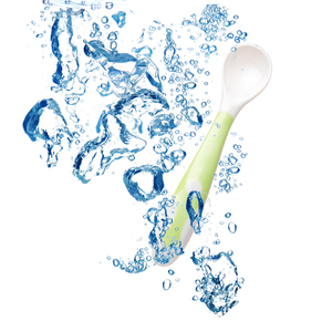 Diseño personalizado libre de BPA curvo mango azul verde PP bebé de silicona <span class=keywords><strong>cuchara</strong></span> de alimentación - Product Image 1
