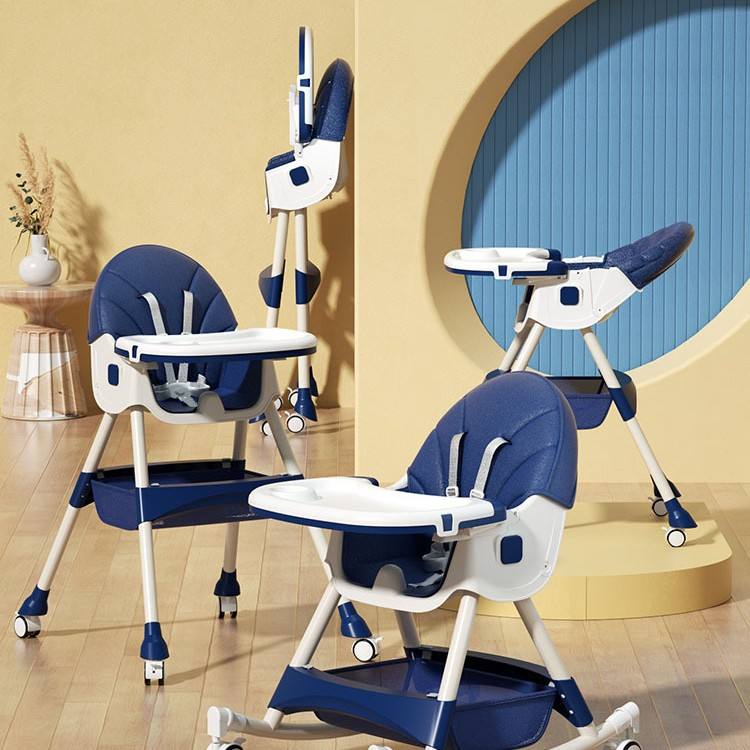 Footless blue rocking chair with universal wheel