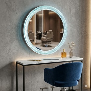 Miroir de <span class=keywords><strong>maquillage</strong></span> LED mural à interrupteur tactile, <span class=keywords><strong>esthétique</strong></span>, luxueux, moderne, illuminé, serti de diamants, pour la salle de bain - Product Image 1