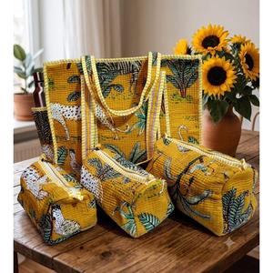 Sac à main matelassé en coton style vintage à imprimé floral, durable, doux au toucher, fermeture éclair, léger, facile à transporter, pochette utilitaire 3 pièces - Product Image 2