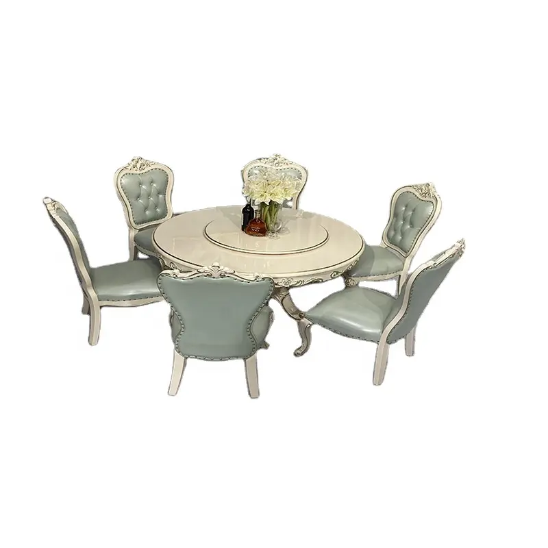 사용자 정의 단단한 나무 조각 식탁과 의자 유럽 스타일 식탁 럭셔리 원형 테이블