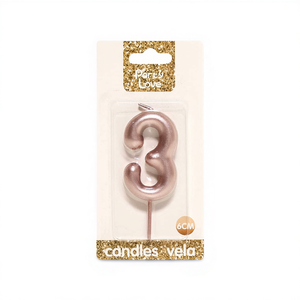 Party Love <b>Candles</b> Number 3 <b>Rose</b> <b>Gold</b> 6cm Birthday Cake Decor - Product Image 1