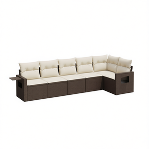 Cream White Pe <b>Rattan</b> Garden <b>Sofa</b> Set Brown Color 6 Seater Outdoor Furniture Weather Resistant - Product Image 1