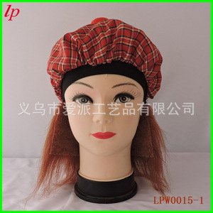 Chapeau écossais à carreaux avec perruque, béret rouge à carreaux, accessoire de costume de fête unisexe LPW0015 - Product Image 2