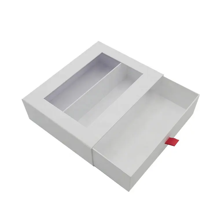 लक्जरी कस्टम कागज पैकेजिंग बॉक्स दराज स्लाइड स्पष्ट पीवीसी खिड़की के साथ कागज बक्से