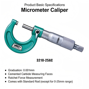 Micrometri Esterni Metrici in Metallo Insize 3203-25A 3203-50A 3203-75A 3203-100A con Risoluzione 0,001mm - Product Image 4