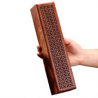 Boîte à encens en bois d'ébène sculptée ajourée de style chinois, support vintage allongé horizontal pour usage domestique et articles religieux