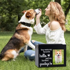 Wooden Pet <b>Urn</b> Rectangle Solid Wood Secure With Lock For Dog <b>Cat</b> Memorial Cremation Box Black White - Product Image 1
